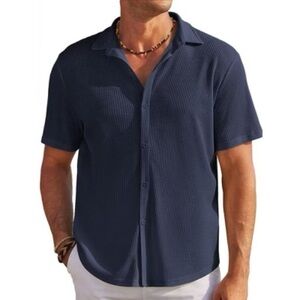 Mens Casual Wrinkle Free Shirts Short Sleeve Button Down Summer Stretch Dress M